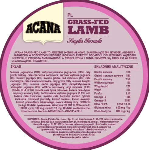 Acana Grass-Fed Lamb Sucha Karma dla psa op. 17kg