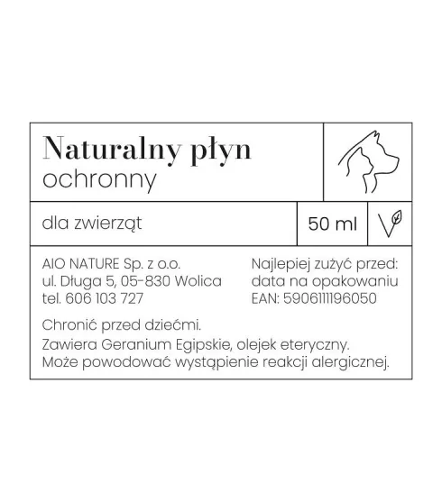 AIO Nature Płyn ochronny na kleszcze i owady dla psa i kota poj. 50ml + Szampon AIO Nature 10ml GRATIS