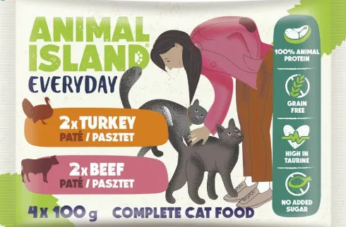 Animal Island Everyday Beef&Turkey Pate Mokra Karma dla kota op. 4x100g