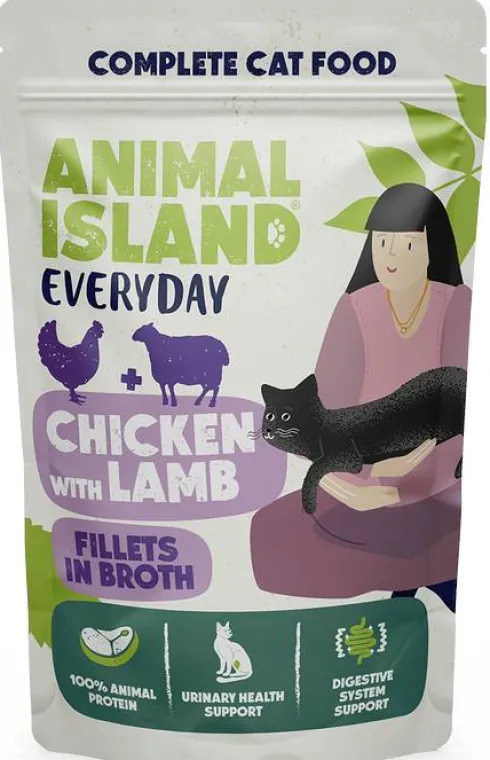 Animal Island Everyday Chicken with Lamb in Broth Mokra Karma dla kota op. 12x85g + Talerzyk GRATIS