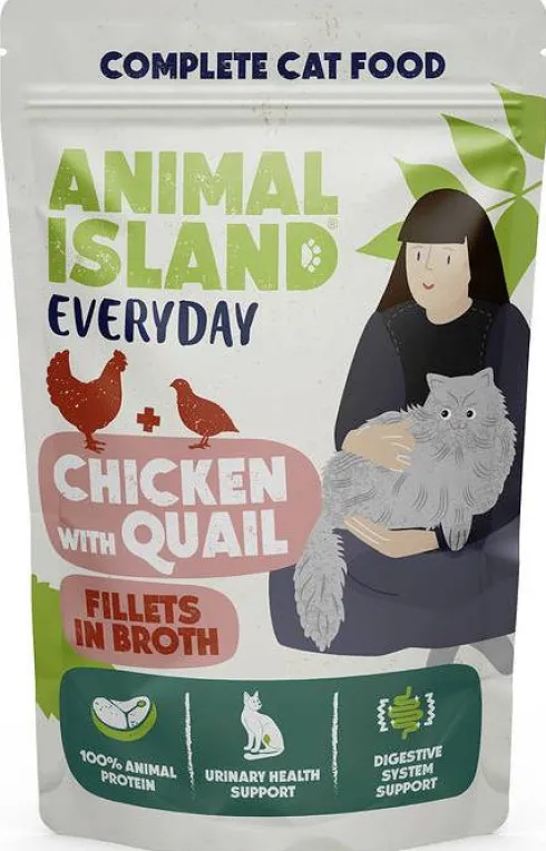 Animal Island Everyday Chicken with Quail in Broth Mokra Karma dla kota op. 12x85g + Talerzyk GRATIS