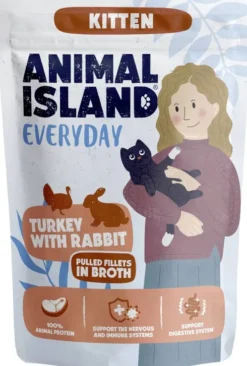 Animal Island Everyday Kitten Turkey with Rabbit&Turkey with Veal in Broth Mokra Karma dla kociąt op. 4x85g