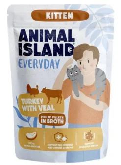 Animal Island Everyday Kitten Turkey with Rabbit&Turkey with Veal in Broth Mokra Karma dla kociąt op. 4x85g