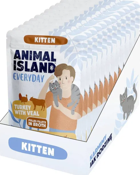 Animal Island Everyday Kitten Turkey with Veal in Broth Mokra Karma dla kociąt op. 12x85g