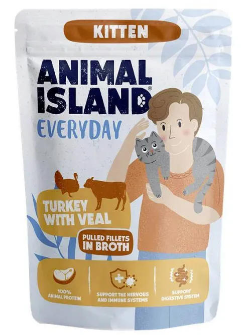 Animal Island Everyday Kitten Turkey with Veal in Broth Mokra Karma dla kociąt op. 12x85g