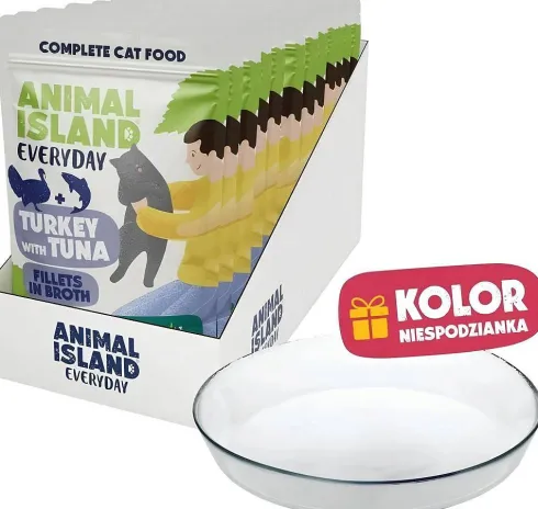 Animal Island Everyday Turkey with Tuna in Broth Mokra Karma dla kota op. 12x85g + Talerzyk GRATIS