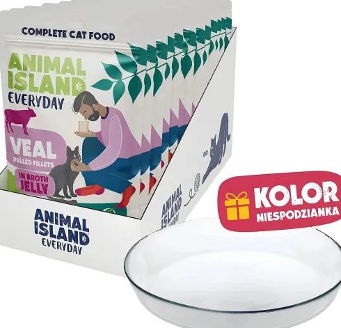 Animal Island Everyday Veal in Broth Jelly Mokra Karma dla kota op. 12x85g + Talerzyk GRATIS