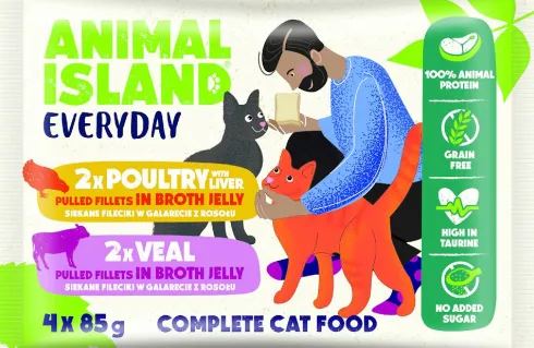 Animal Island Everyday Veal&Poultry with Liver in Jelly Mokra Karma dla kota op. 4x85g