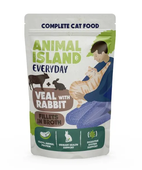 Animal Island Everyday Veal with Rabbit in Broth Mokra Karma dla kota op. 12x85g + Talerzyk GRATIS