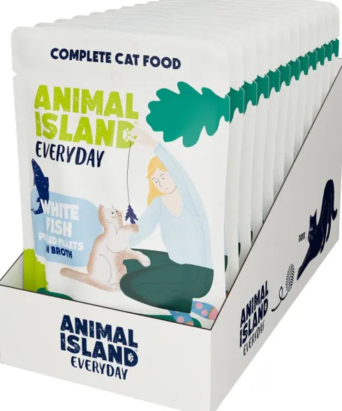 Animal Island Everyday White Fish in Broth Mokra Karma dla kota op. 12x85g + Talerzyk GRATIS