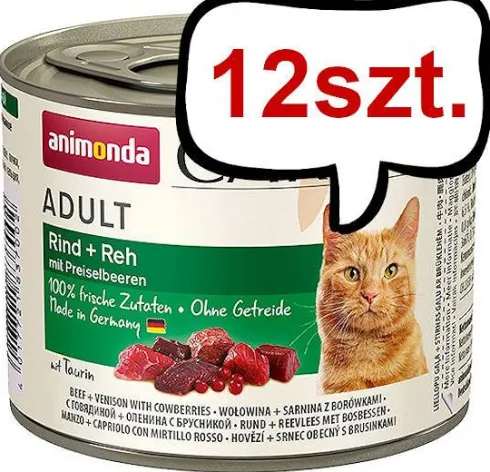 Animonda Carny Adult Wołowina i Sarnina z borówką Mokra Karma dla kota op. 200g Pakiet 12szt.