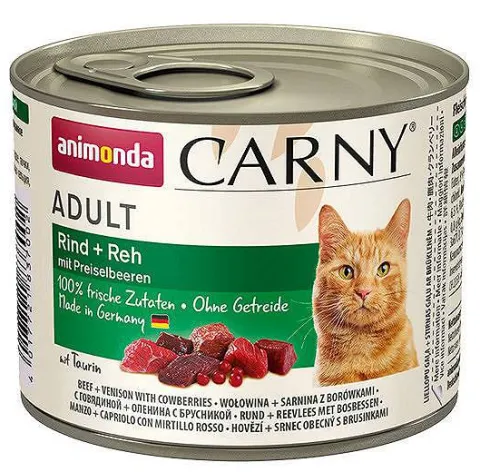Animonda Carny Adult Wołowina i Sarnina z borówką Mokra Karma dla kota op. 200g Pakiet 12szt.