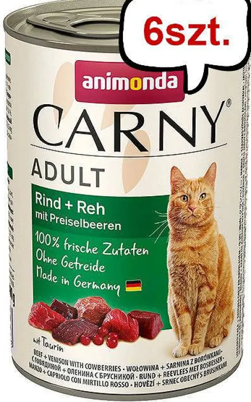 Animonda Carny Adult Wołowina i Sarnina z borówką Mokra Karma dla kota op. 400g Pakiet 6szt.