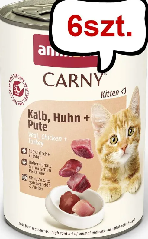 Animonda Carny Kitten Cięlęcina z kurczakiem i indykiem Mokra Karma dla kociąt op. 400g Pakiet 6szt.