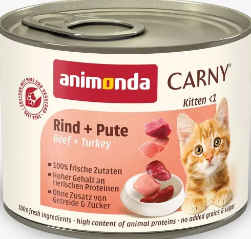 Animonda Carny Kitten Wołowina i indyk Mokra Karma dla kociąt op. 200g Pakiet 12szt.