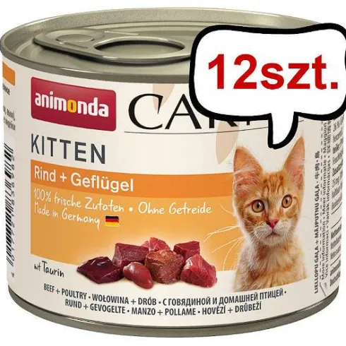 Animonda Carny Kitten Wołowina z drobiem Mokra Karma dla kociąt op. 200g Pakiet 12szt.