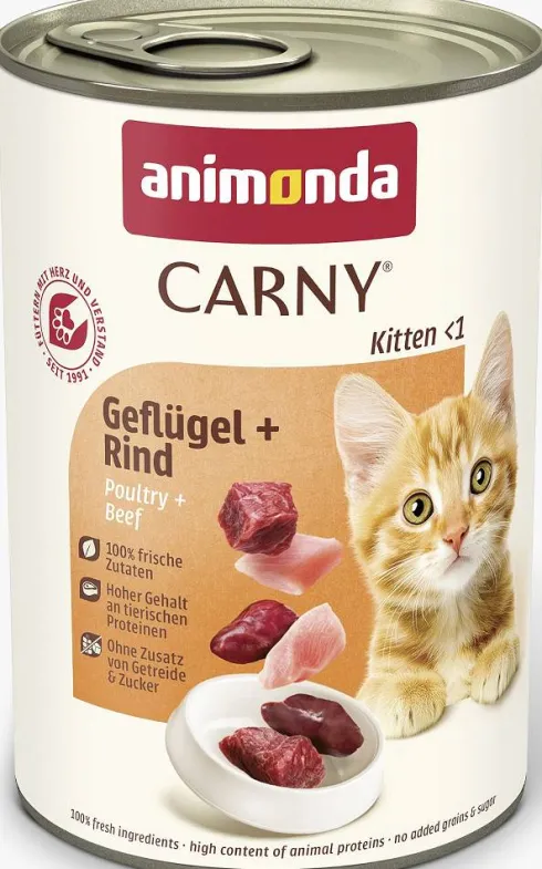 Animonda Carny Kitten Wołowina z drobiem Mokra Karma dla kociąt op. 400g Pakiet 6szt.