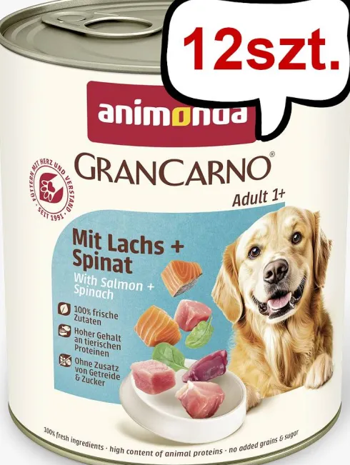 Animonda GranCarno Adult łosoś ze szpinakiem Mokra Karma dla psa op. 800g Pakiet 12szt.