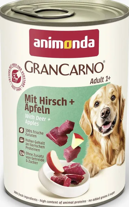 Animonda GranCarno Adult wieprzowina z jeleniem i jabłkiem Mokra Karma dla psa op. 400g Pakiet 12szt.