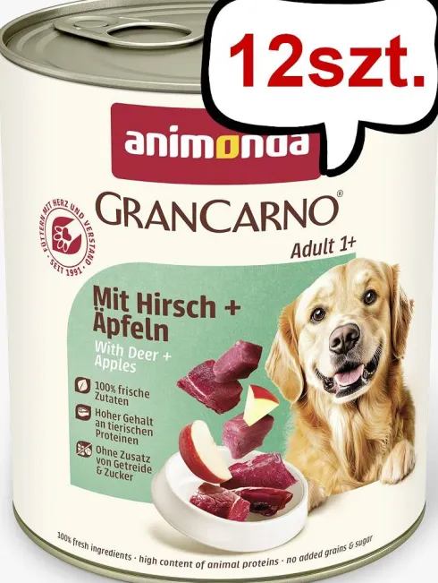 Animonda GranCarno Adult wieprzowina z jeleniem i jabłkiem Mokra Karma dla psa op. 800g Pakiet 12szt.
