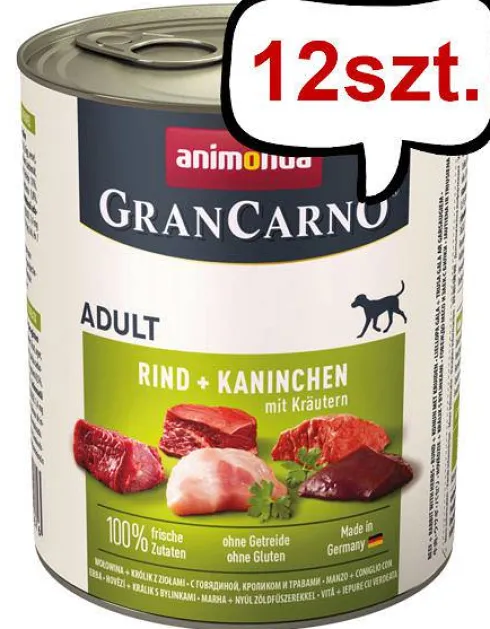 Animonda GranCarno Adult wołowina z królikiem i ziołami Mokra Karma dla psa op. 800g Pakiet 12szt.