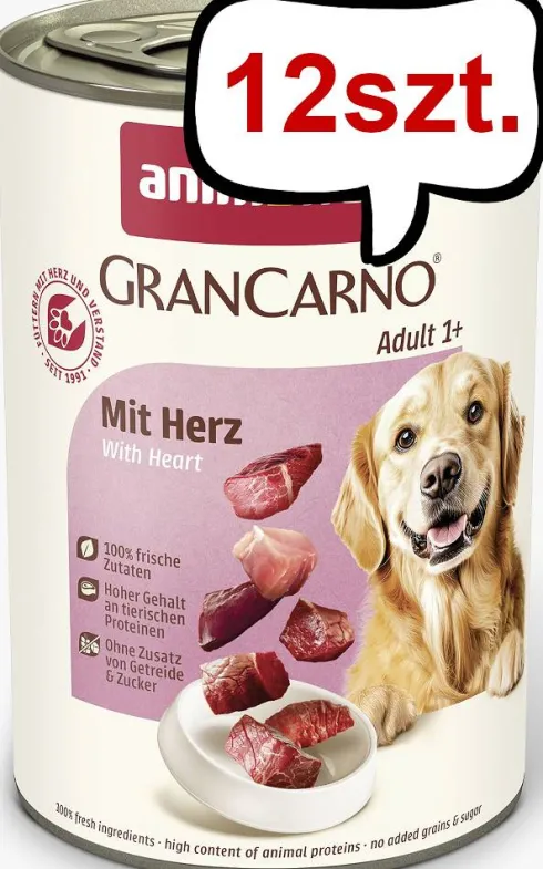 Animonda GranCarno Adult wołowina z sercami Mokra Karma dla psa op. 400g Pakiet 12szt.