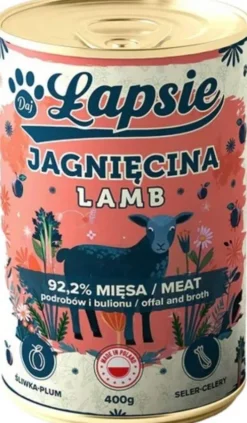 Łapsie Complete Adult Jagnięcina ze Śliwką Mokra karma dla psa. op. 400g Pakiet 6szt.
