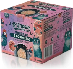 Łapsie for Cat Adult Kurczak z łososiem Mokra Karma dla kota. op. 80g Pakiet 12szt.