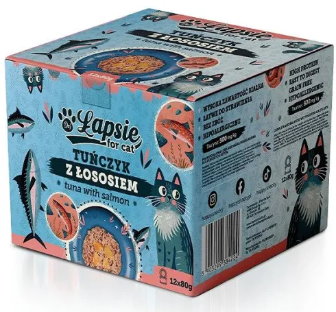 Łapsie for Cat Adult Tuńczyk z łososiem Mokra karma dla kota. op. 80g Pakiet 12szt.