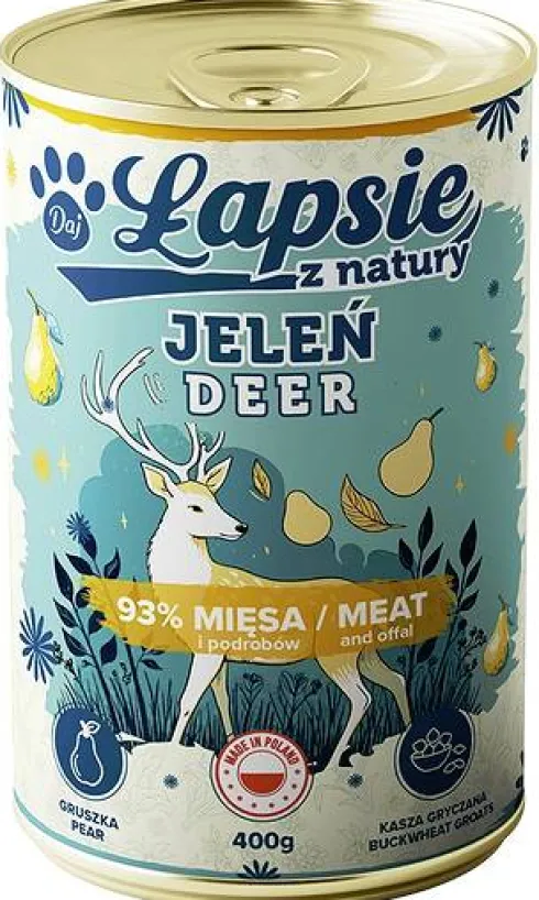 Łapsie z Natury Adult Jeleń z gruszką Mokra karma dla psa. op. 400g