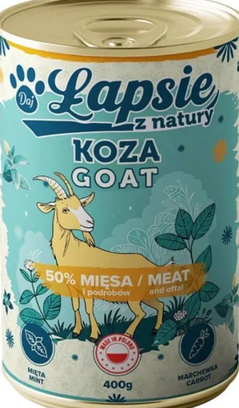 Łapsie z Natury Adult Koza z Miętą Mokra karma dla psa. op. 400g Pakiet 6szt.