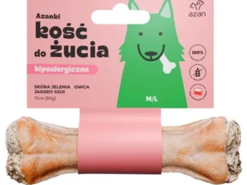 Azan Kość do żucia Azanki Adult M/L Hipoalergiczna ze skórą jelenia op. 80g
