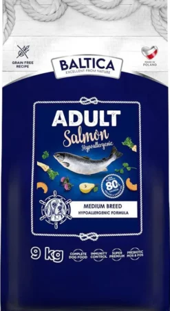 Baltica Excellent Hypoallergenic Adult Medium Salmon Sucha Karma dla psa op. 9kg + Baltica Przysmak Hello Summer i Piłka plażowa GRATIS