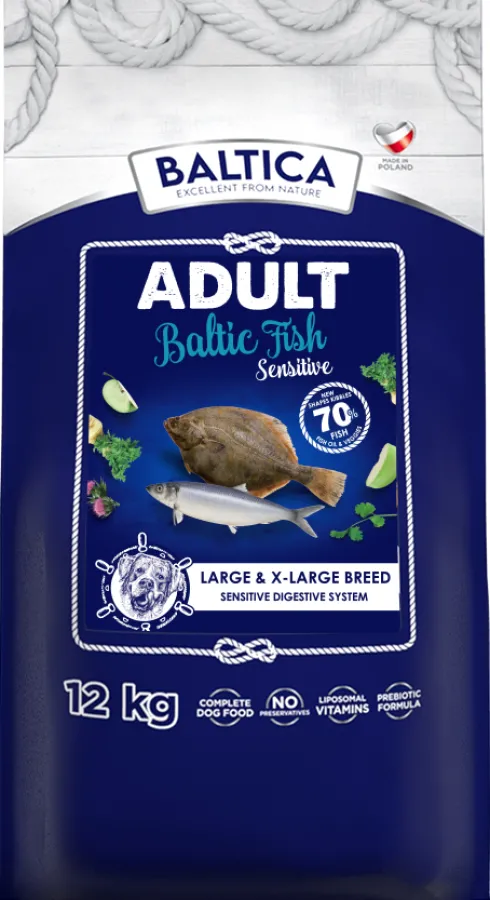 Baltica Excellent Sensitive Adult Large Baltic Fish Sucha Karma dla psa op. 12kg + Baltica Przysmak Hello Summer i Piłka plażowa GRATIS