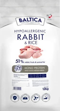 Baltica Hypoallergenic Adult Medium Rabbit&Rice Sucha karma dla psa op. 12kg + Baltica Przysmak Hello Summer i Piłka plażowa GRATIS