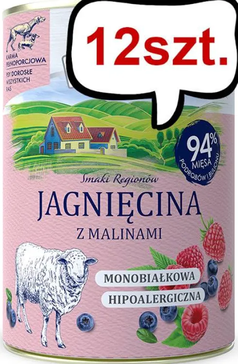 Baltica Smaki Regionów Adult Jagnięcina z malinami Mokra Karma dla psa op. 400g Pakiet 12szt.