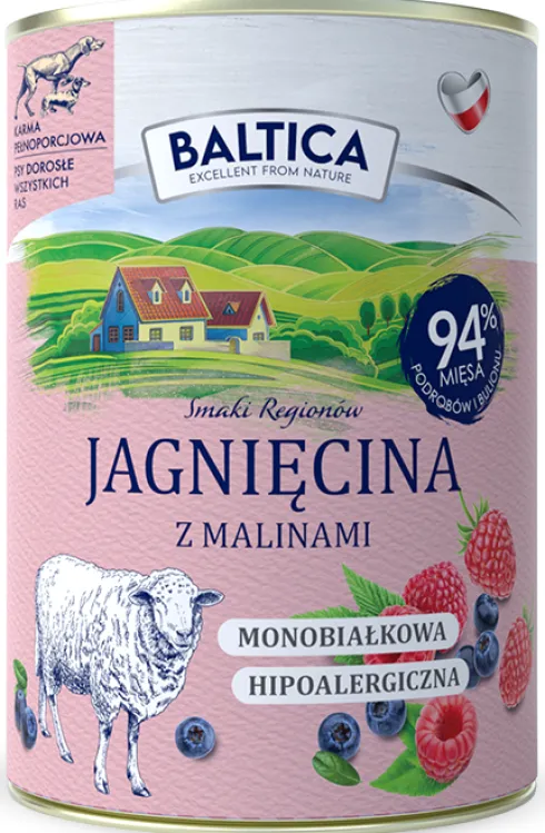 Baltica Smaki Regionów Adult Jagnięcina z malinami Mokra Karma dla psa op. 400g Pakiet 12szt.
