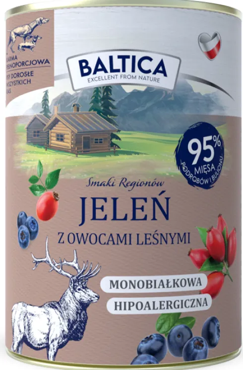 Baltica Smaki Regionów Adult Jeleń z owocami leśnymi Mokra Karma dla psa op. 400g Pakiet 12szt.