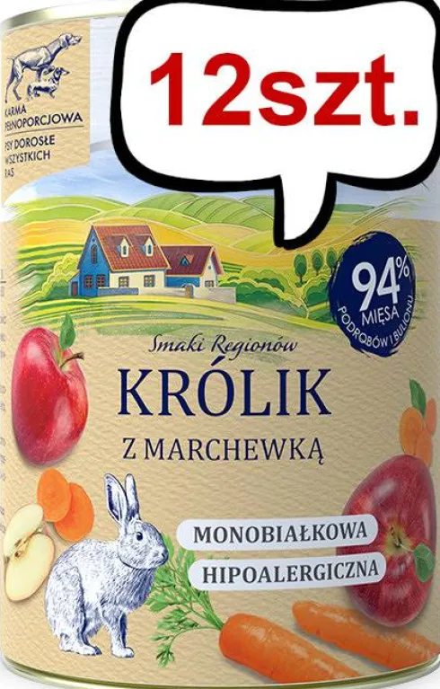 Baltica Smaki Regionów Adult Królik z marchewką Mokra Karma dla psa op. 400g Pakiet 12szt.