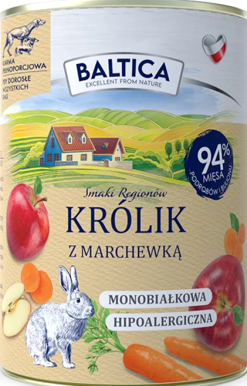 Baltica Smaki Regionów Adult Królik z marchewką Mokra Karma dla psa op. 400g Pakiet 12szt.