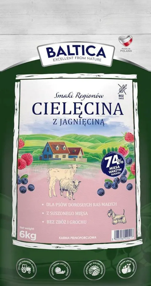 Baltica Smaki Regionów Adult Small Cielęcina z Jagnięciną Sucha Karma dla psa op. 6kg