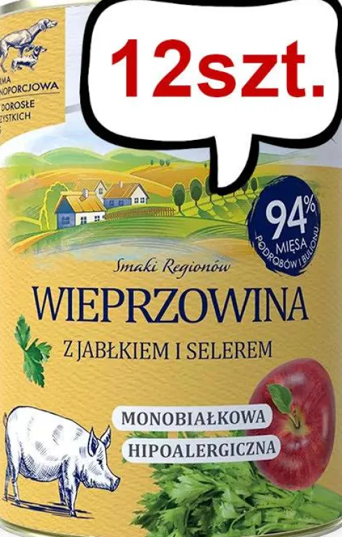 Baltica Smaki Regionów Adult Wieprzowina z Jabłkiem Mokra Karma dla psa op. 400g Pakiet 12szt.