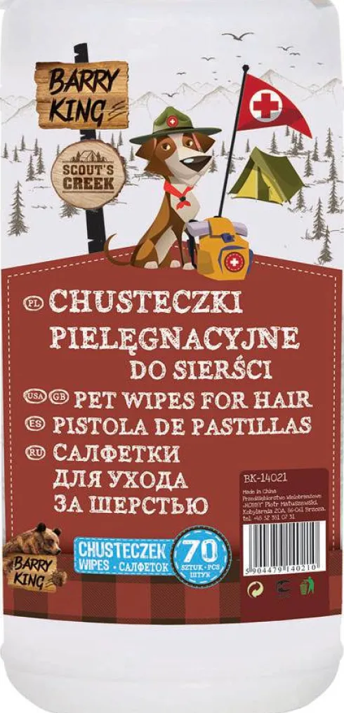 Barry King Chusteczki pielęgnacyjne do sierści dla psa i kota op. 70szt nr kat. 14021
