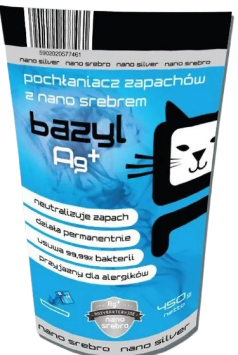 Bazyl Ag+ Pochłaniacz zapachów z nano srebrem dla kota op. 450g