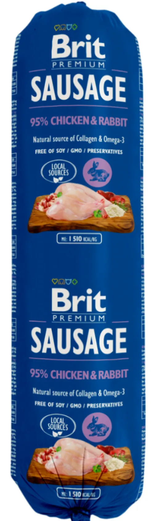 Brit Premium Sausage Adult Chicken&Rabbit Mokra Karma dla psa op. 800g Pakiet 12szt.
