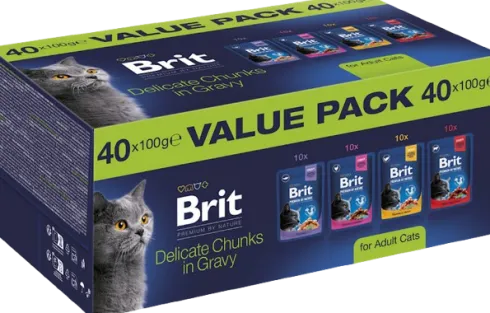 Brit Premium Value Pack Adult Cats Delicate Chunks in Gravy Mokra Karma dla kota op. 40x100g