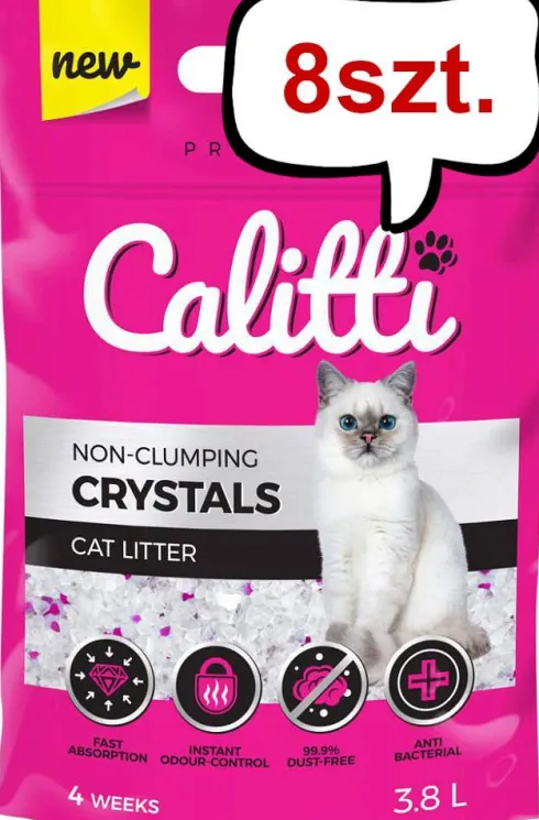 Calitti Crystal Żwirek silikonowy bezzapachowy dla kota poj. 3,8l Pakiet 8szt.