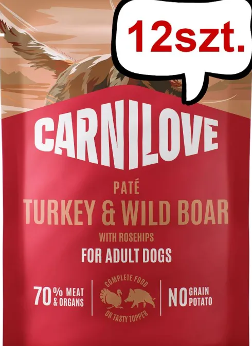 Carnilove Adult Turkey&Wild Boar Pate Mokra Karma dla psa op. 300g Pakiet 12szt. SASZETKA