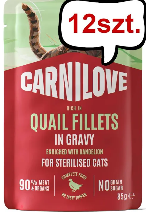 Carnilove Cat Adult Sterilised Quail Fillets in Gravy Mokra Karma dla kota op. 85g Pakiet 12szt.
