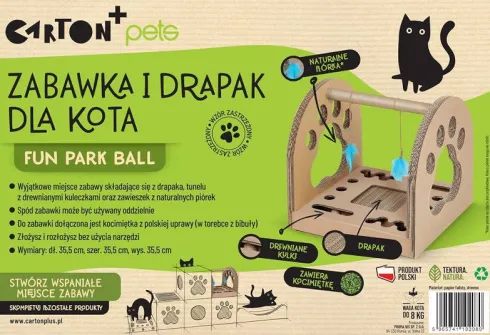 Carton+ Pets Zabawka kartonowa Fun Park Ball z piórkami dla kota WYPRZEDAŻ